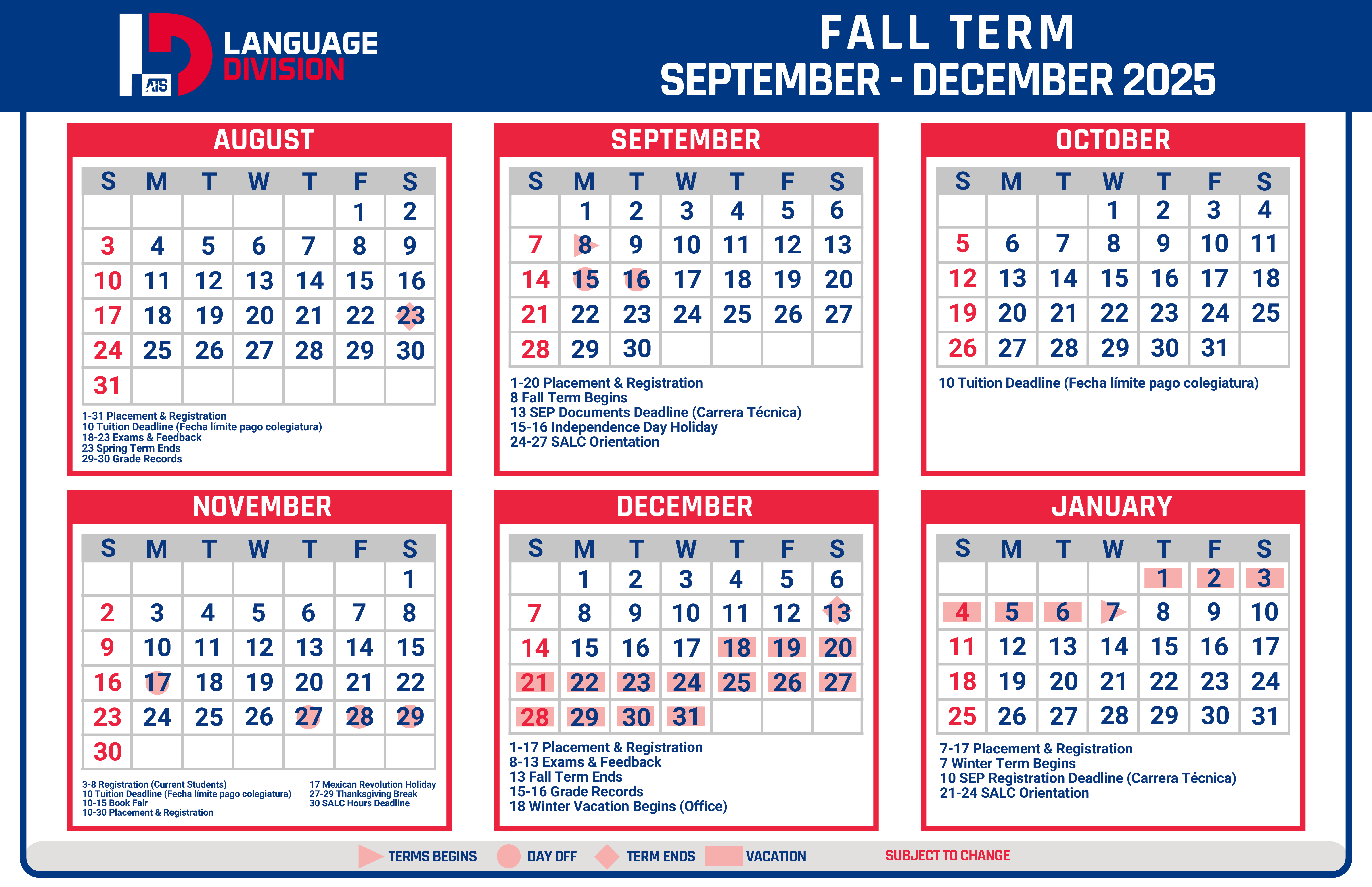 Calendar Semestral