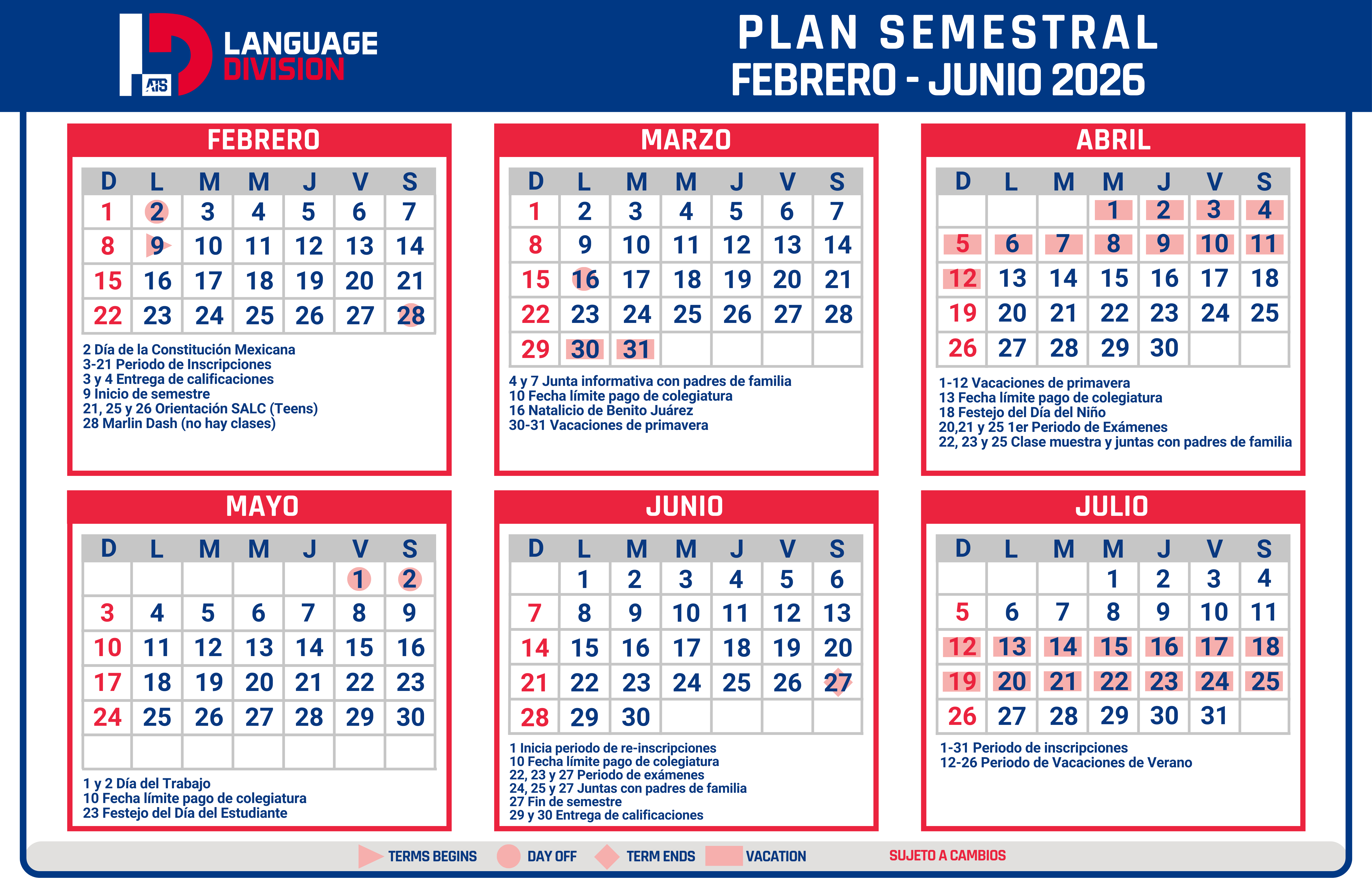Calendar Semestral