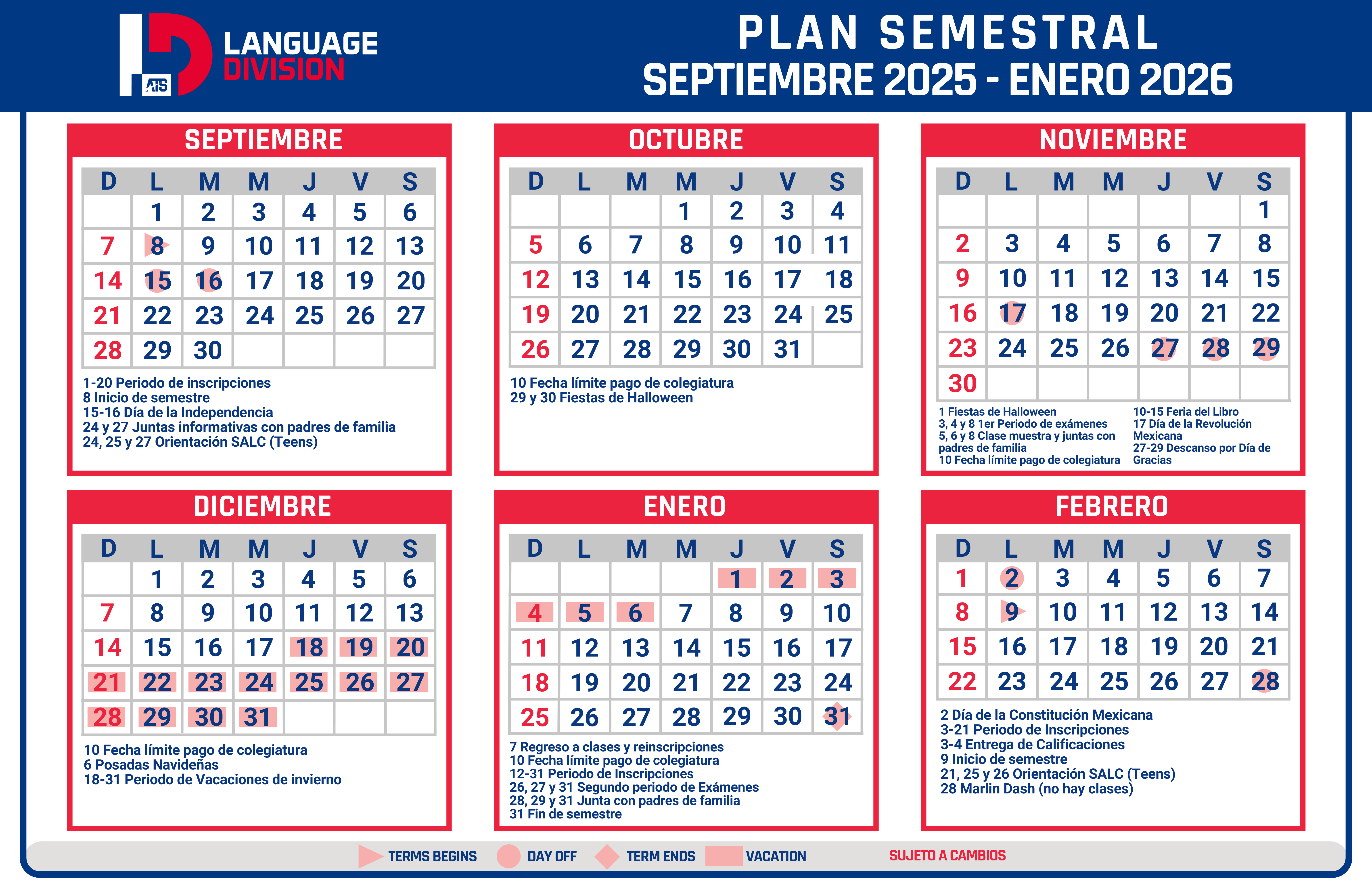 Calendar Semestral